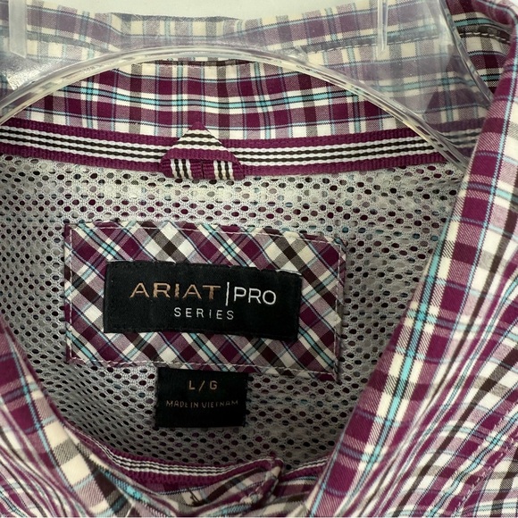 ARIAT Pro Series Mens Shirt purple Plaid Long Sleeve Button Down Size Large - Picture 7 of 10